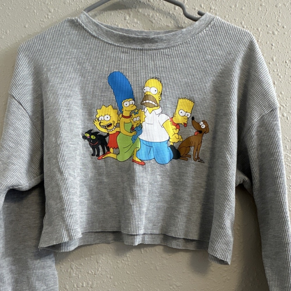 Grungecore‎ The Simpsons Graphic Cropped Pullover Crew Neck thermal .